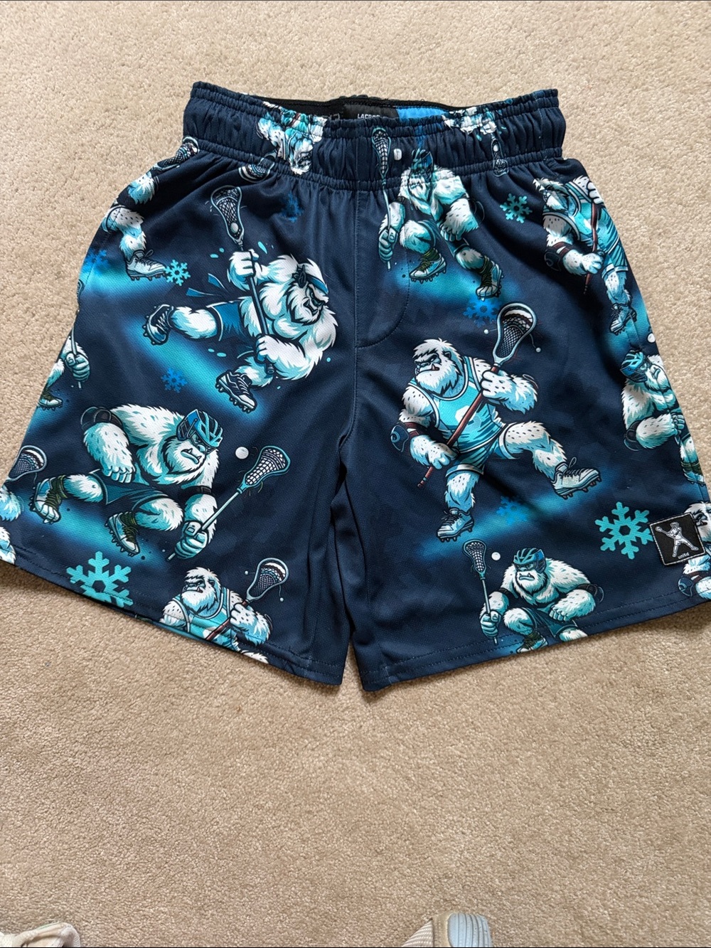 Kids Navy Blue Lacrosse Yeti Print Athletic Shorts
